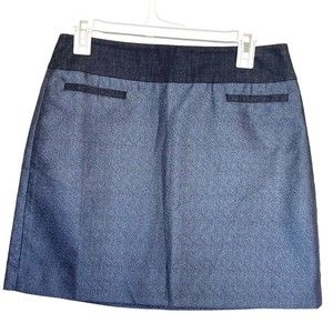 Loft Womens Skirt Blue Metallic Copper Mini Size 8 Petite Retro Short Career
